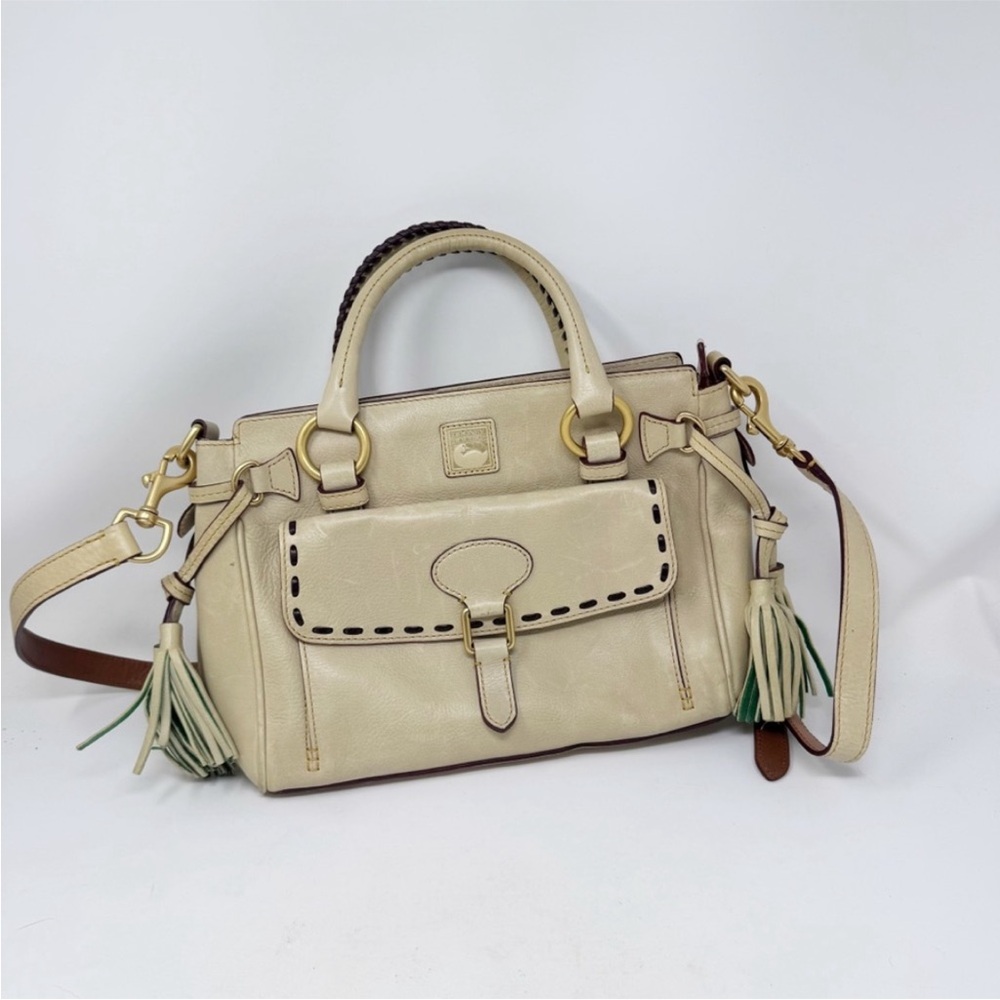 Dooney & Bourke Florentine Cream Leather Satchel Tassels Crossbody